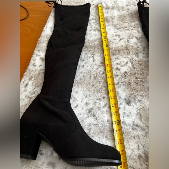 NIB Stuart Weitzman TIELAND Over Knee Suede Black Thigh High Boots w Heel Sz 8.5 - Picture 12 of 16